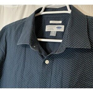 Old Navy The Signature Shirt Men's XL Slim Fit Navy Blue Polka Dot